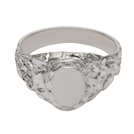 Sterling Silver Engravable Oval 10 mm Nugget Signet Ring