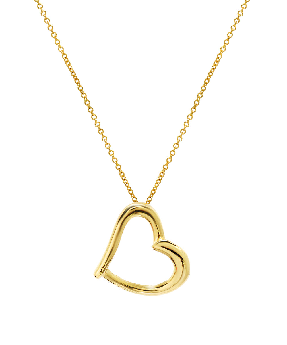 The 14KT Yellow Gold Sweet 16 Dangling Heart Pendant Necklace features a modern, smooth heart-shaped pendant with a slightly asymmetrical design.