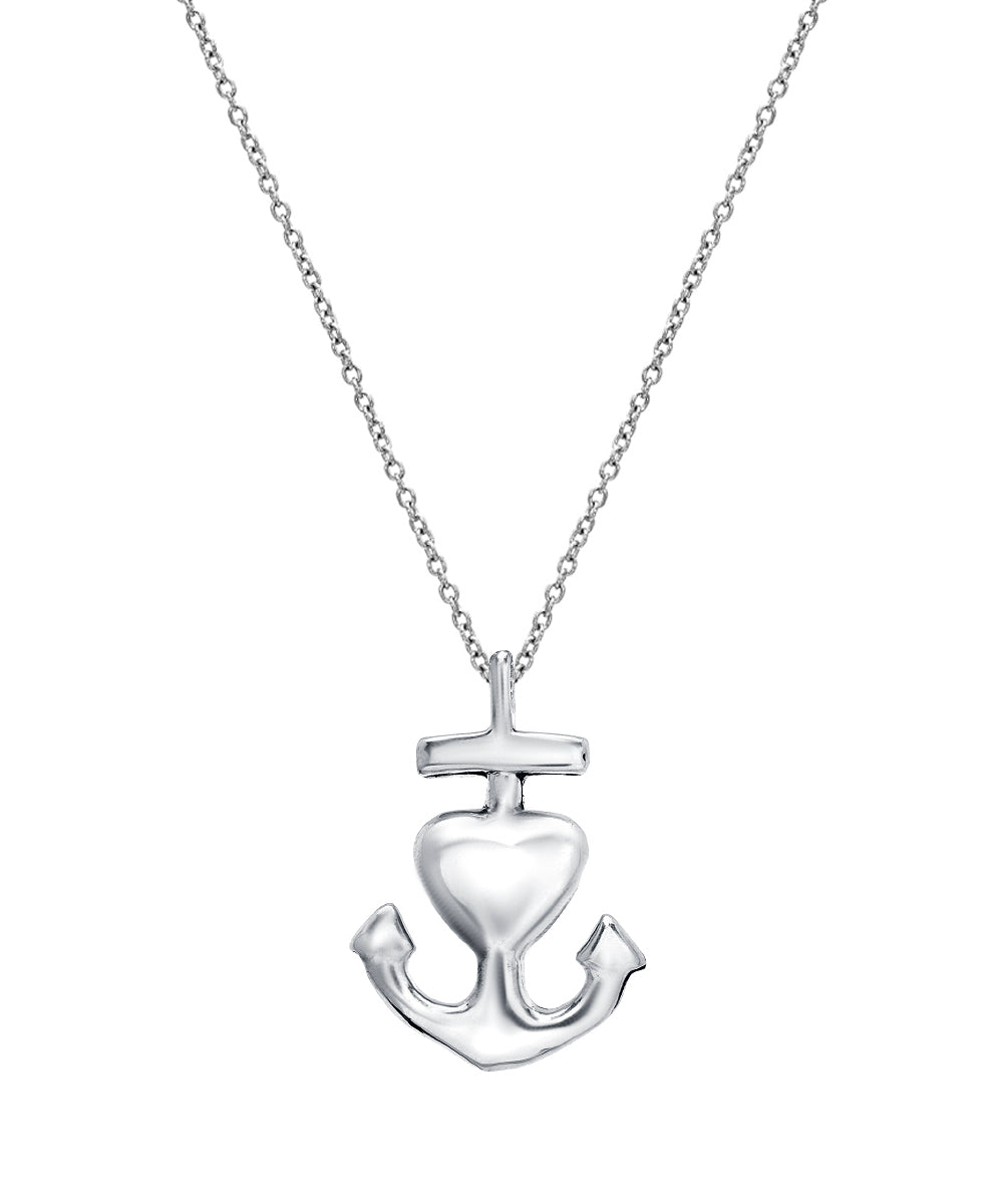 The Sterling Silver Love Strength Faith Anchor and Heart Pendant Necklace features a delicate chain with an anchor and heart pendant—an elegant 925 sterling silver piece perfect for daily wear.