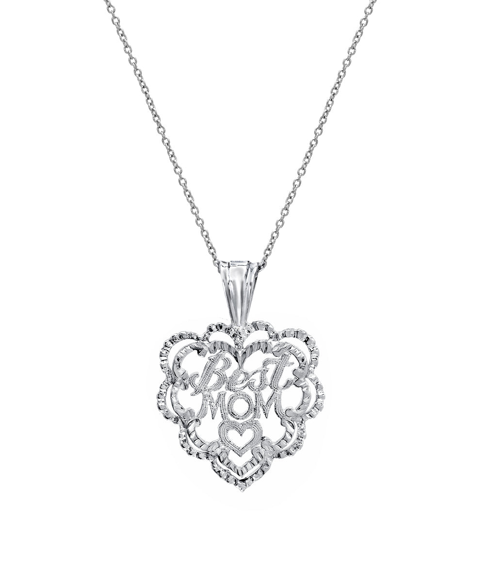 Sterling Silver Best Mom Heart Pendant Necklace, 18"