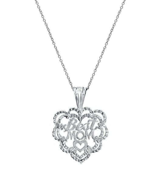 Sterling Silver Best Mom Heart Pendant Necklace, 18"