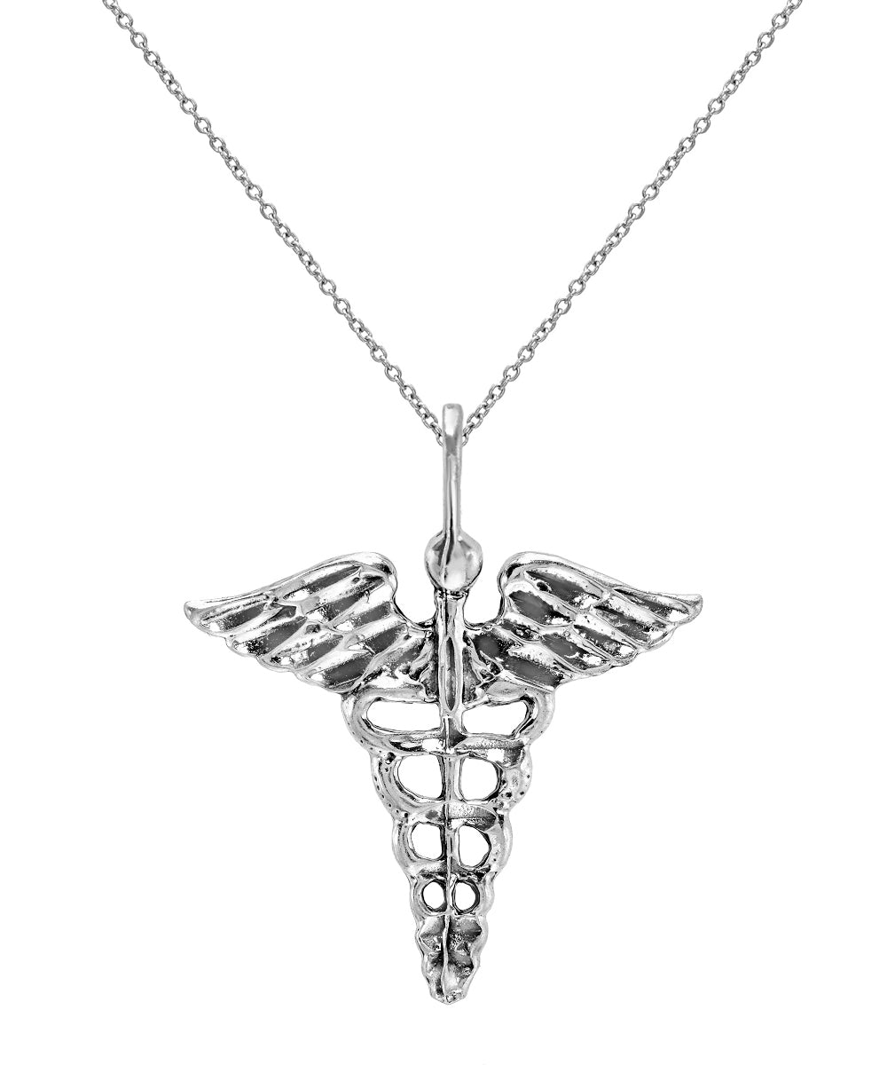 Sterling Silver Caduceus Pendant Necklace, 18"