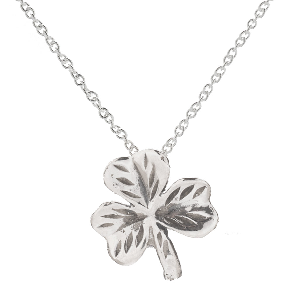 Shamrock Leaf Clover Sterling Silver Pendant Necklace