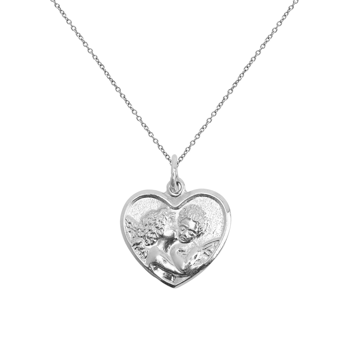 Sterling Silver Cupid Cherub Heart Pendant Necklace