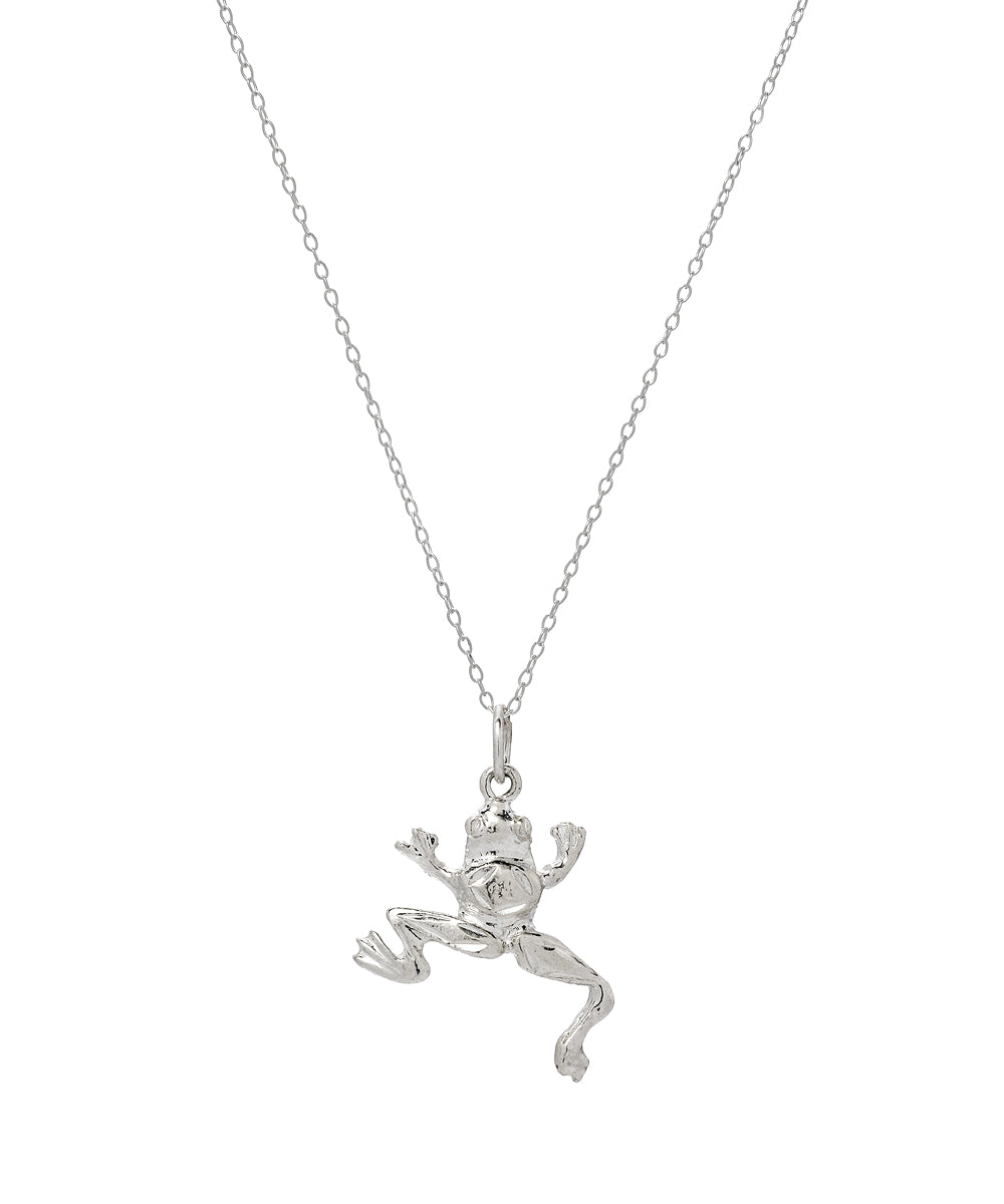 Sterling Silver Lucky Frog Pendant Necklace, 18"