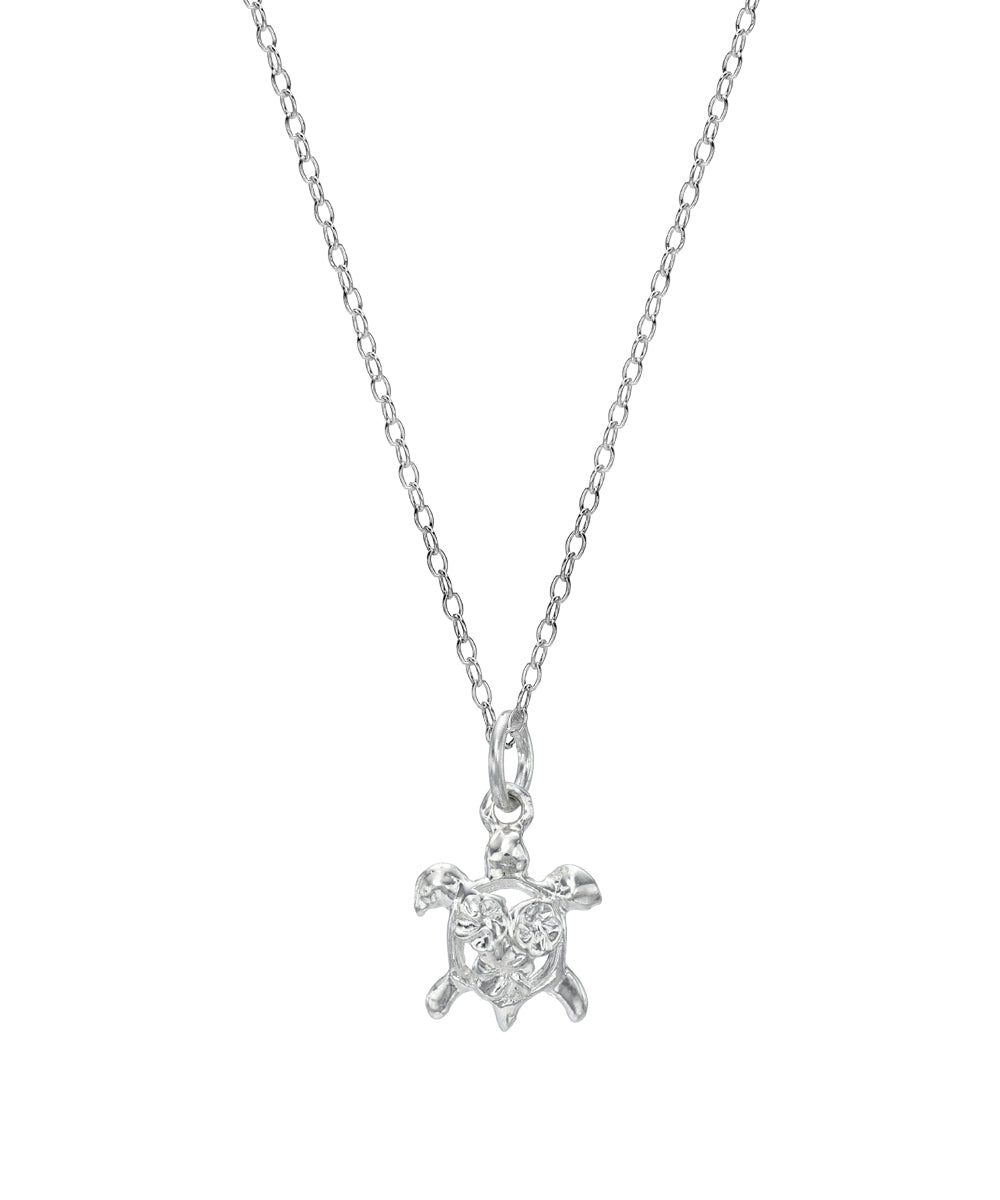 Sterling Silver Plumeria Turtle Pendant Necklace, 18"