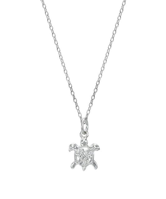 Sterling Silver Plumeria Turtle Pendant Necklace, 18"