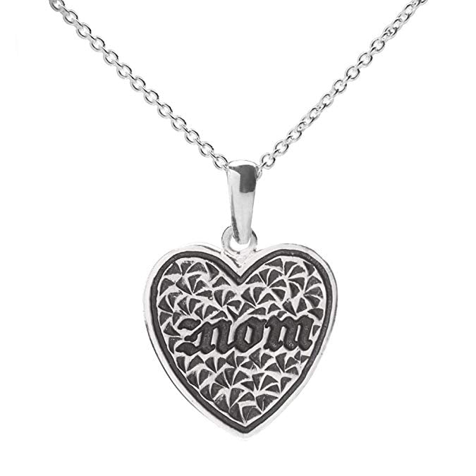 Sterling Silver Mom Heart Old English Pendant Necklace
