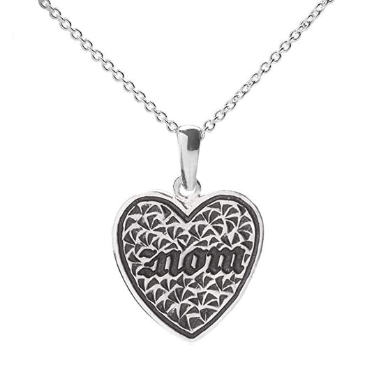 Sterling Silver Mom Heart Old English Pendant Necklace