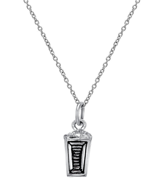 Sterling Silver Movie Theater Popcorn Pendant Necklace
