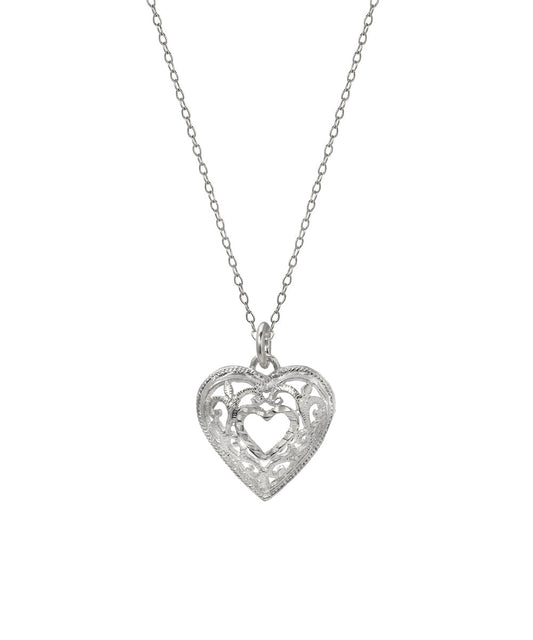 Sterling Silver Filigree Heart Pendant Necklace, 18"