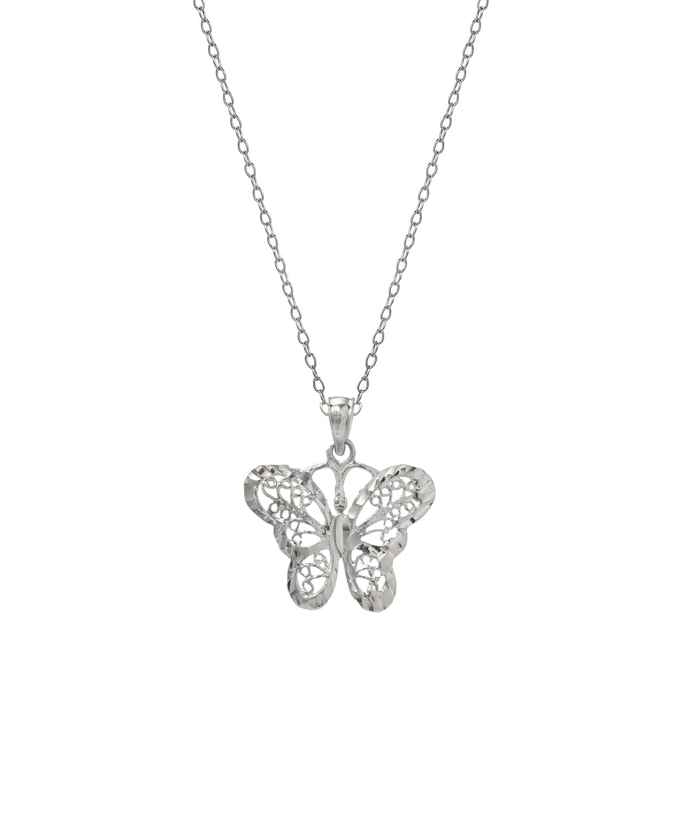 Sterling Silver Filigree Butterfly Pendant Necklace, 18"