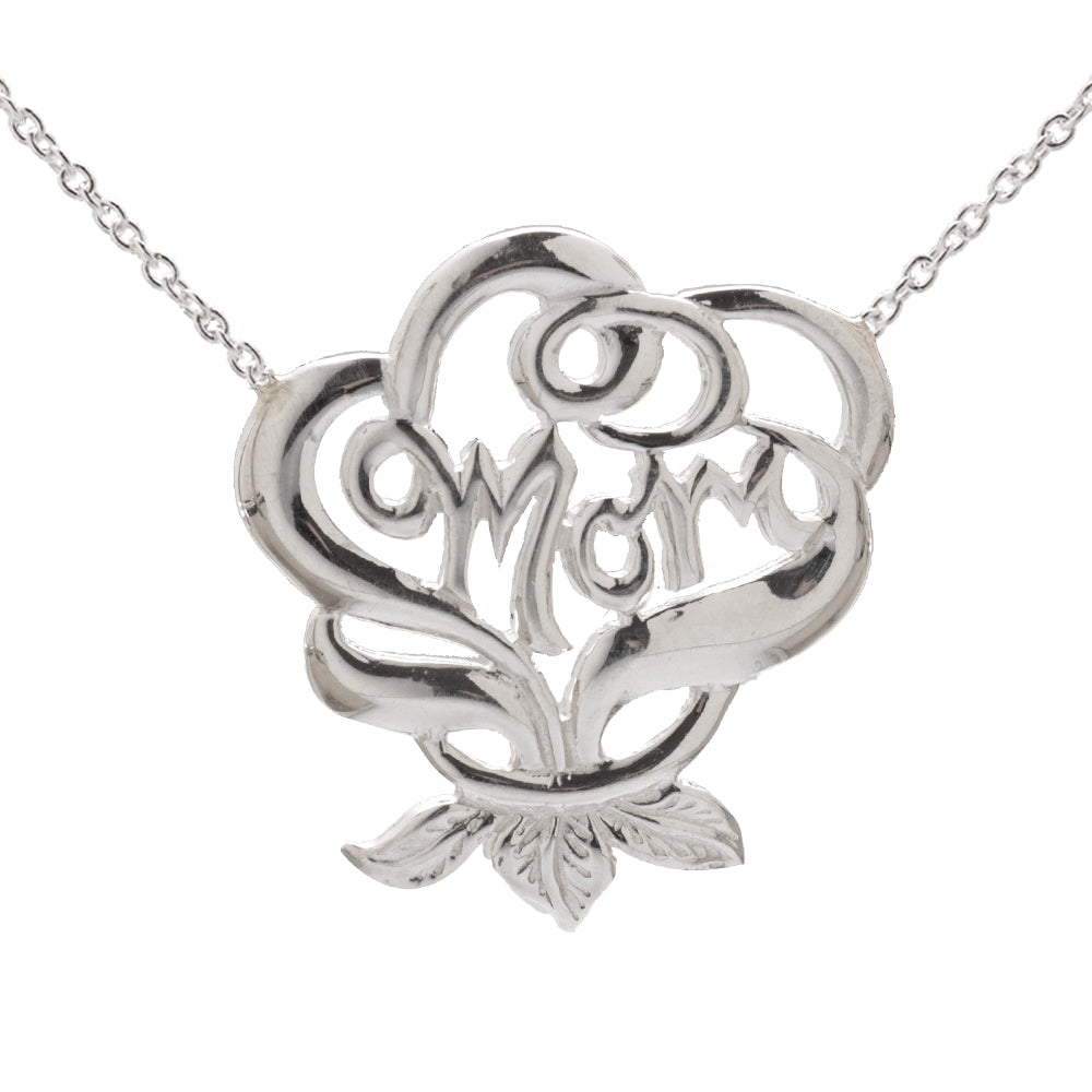 Sterling Silver Flower Bouquet Mom Pendant Necklace, 18"