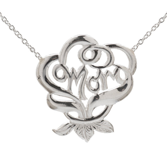 Sterling Silver Flower Bouquet Mom Pendant Necklace, 18"