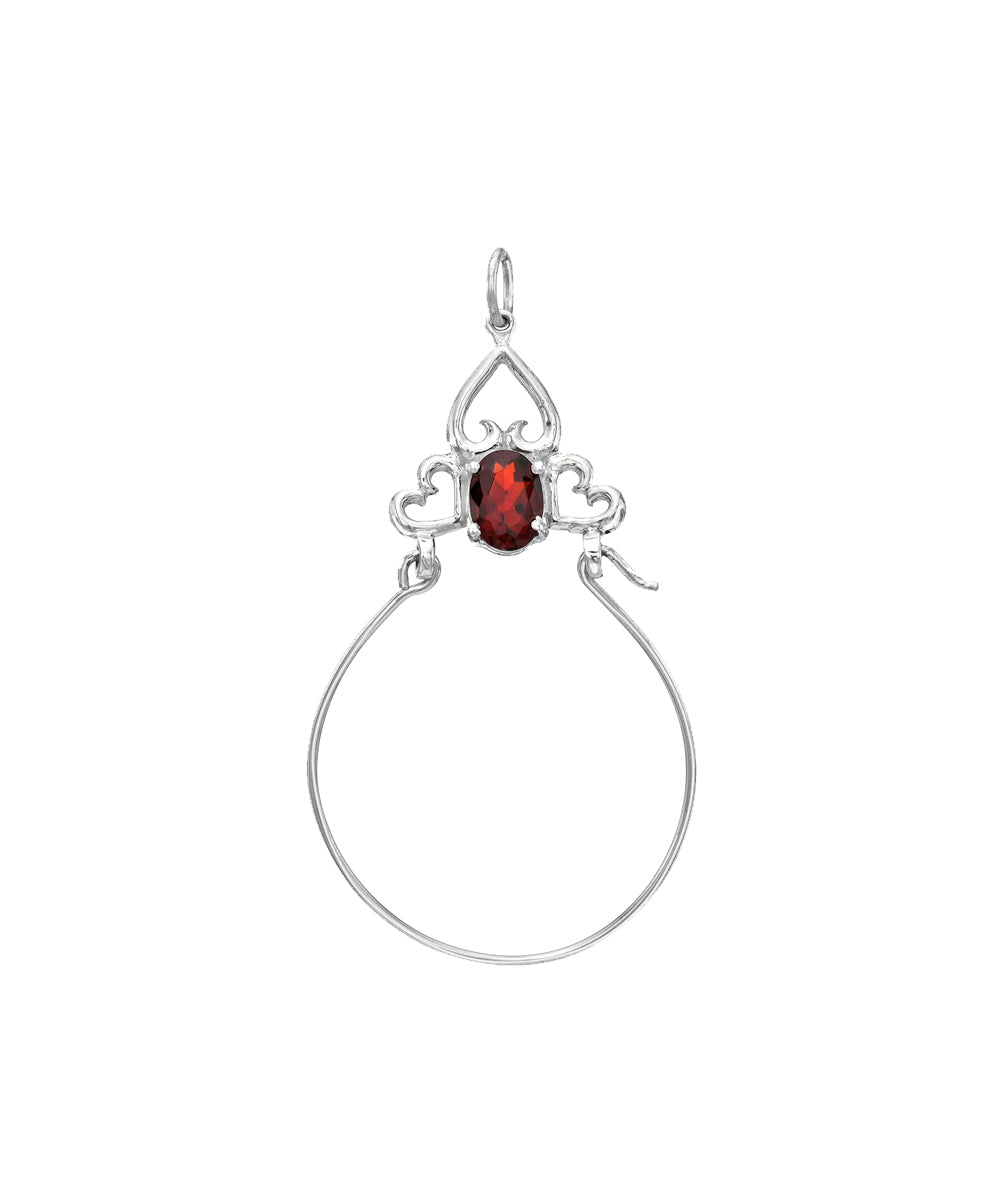 Sterling Silver Oval Cubic Zirconia Garnet Three Heart Charm Holder