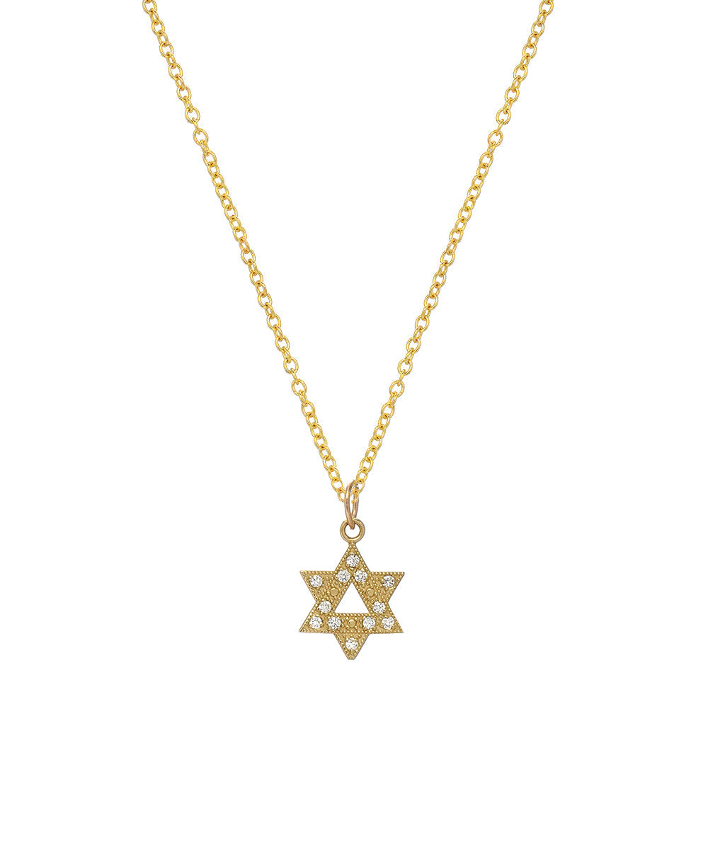 14KT Gold and Diamond Star of David Pendant Necklace, 18"