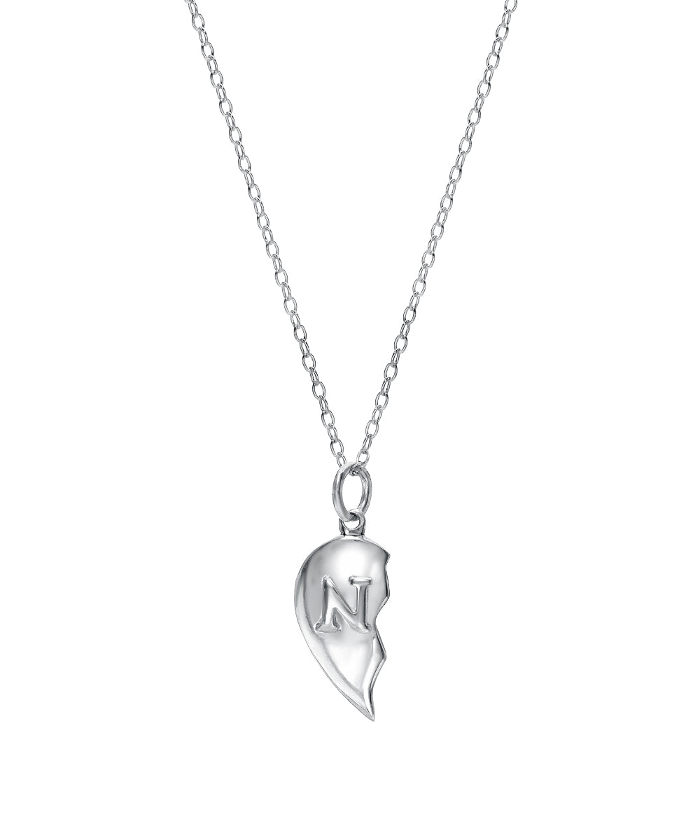 Sterling Silver Split Heart Pendant Necklace with Custom Initials – Personalized Friendship or Couple Jewelry