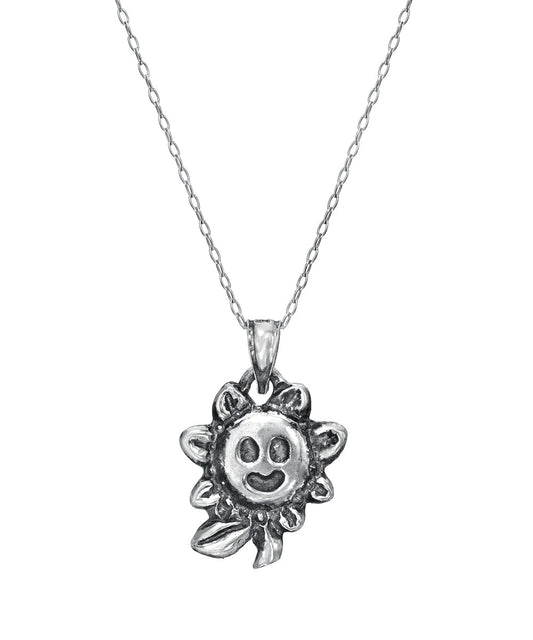 Sterling Silver Smiling Sunflower Pendant Necklace