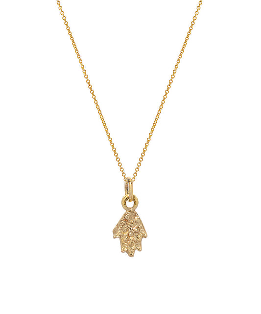 14 Karat Yellow Gold Hamsa Pendant Necklace, 18"