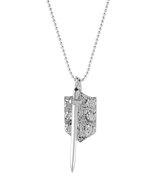 Sterling Silver Protector of Truth Sword and Floral Shield Pendant Necklace