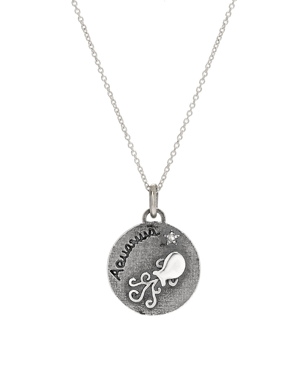 sterling silver Aquarius zodiac diamond pendant