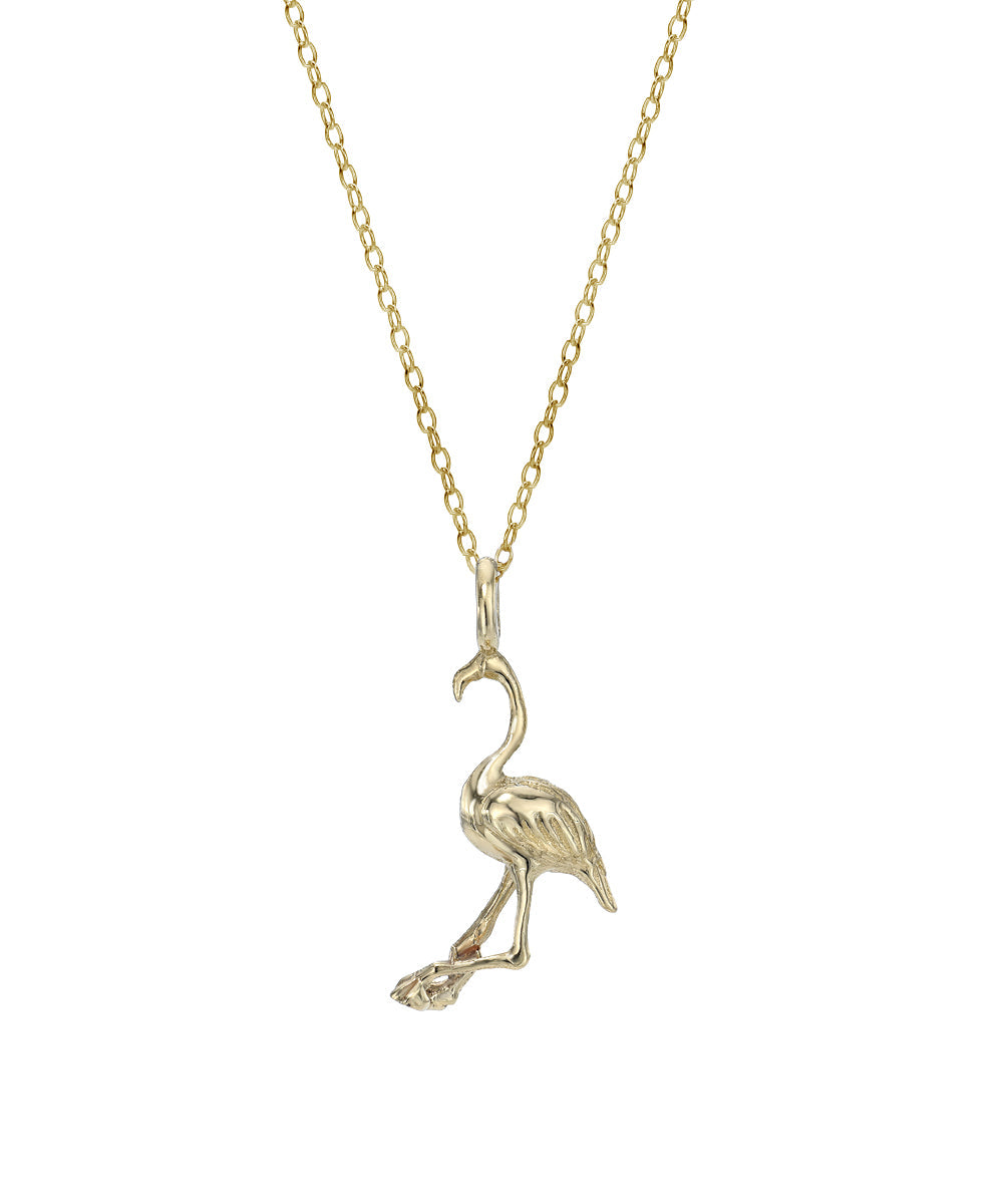 The 14 Karat Yellow Gold Flamingo Pendant Necklace, 18" features a delicate chain with a flamingo-shaped pendant, perfect for anyone who loves nature-inspired jewelry.