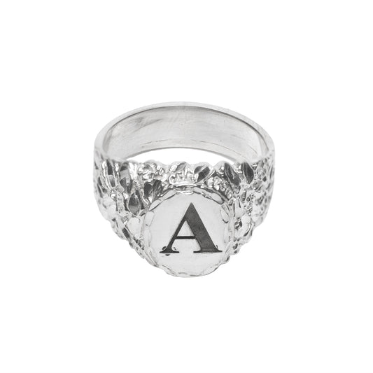 Sterling Silver Customizable Round Signet Nugget Ring