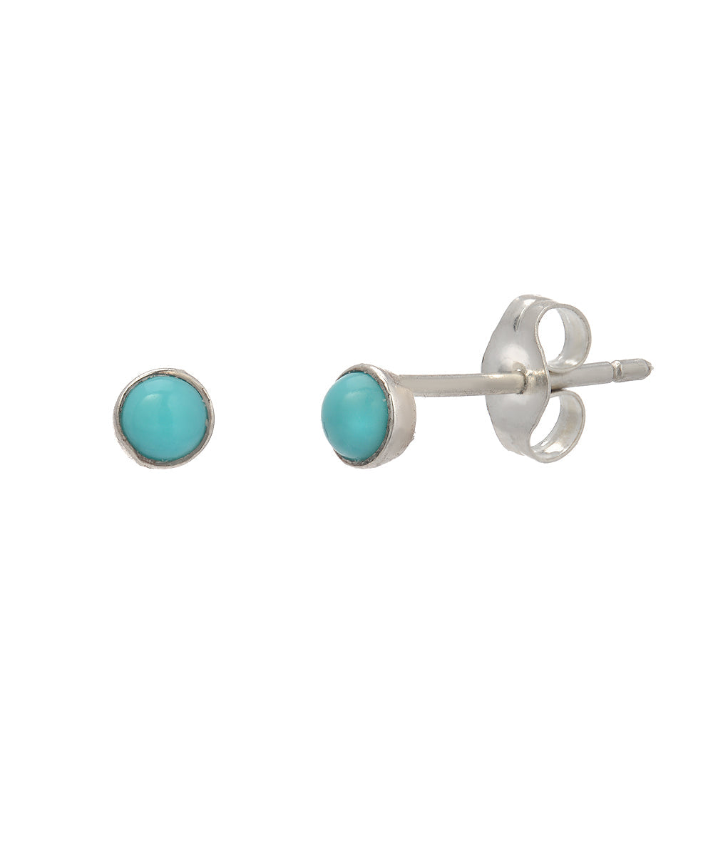 Sterling Silver 3 mm Bezel Set Natural Turquoise Stud Earrings