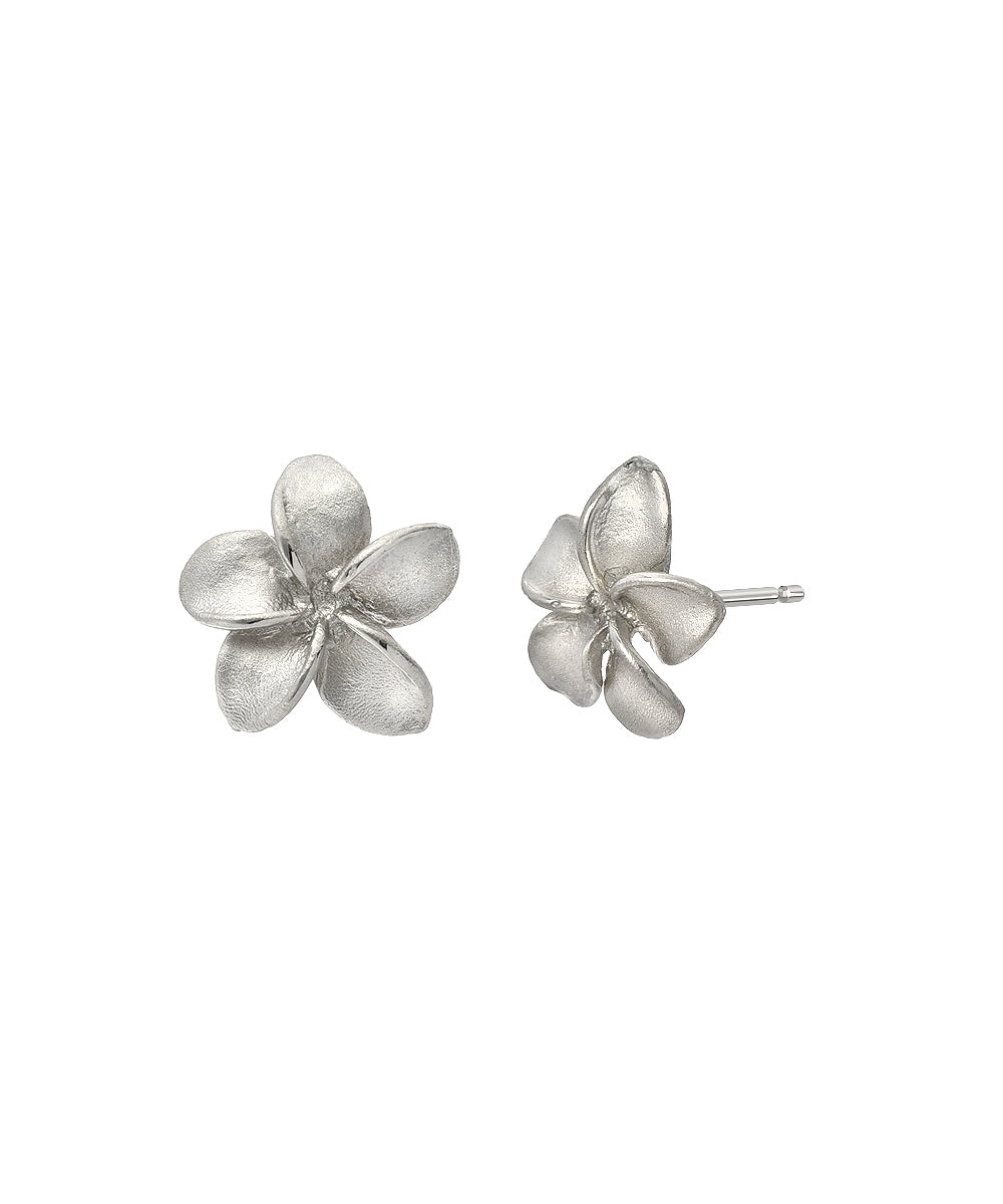 Sterling Silver Plumeria Stud Earrings