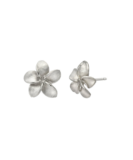 Sterling Silver Plumeria Stud Earrings