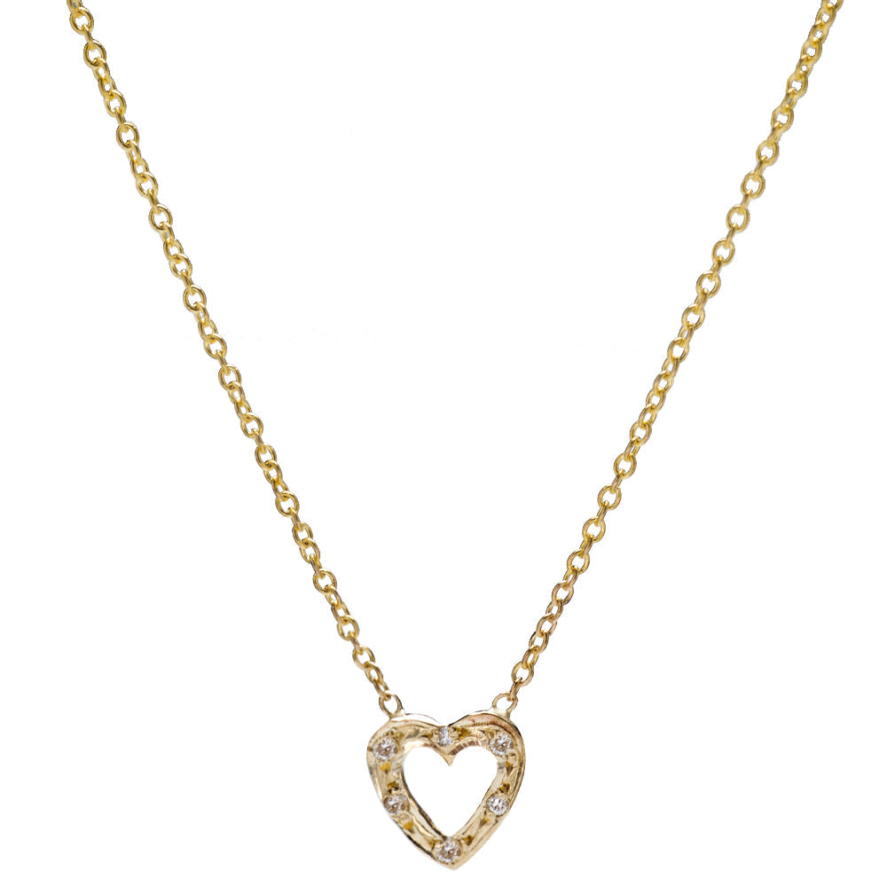 14KT Gold Pavé Diamond Open Heart Necklace, 16" Pendant Necklace