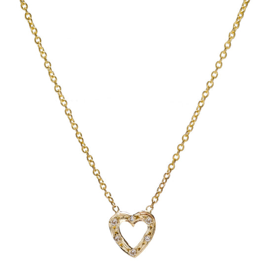 14KT Gold Pavé Diamond Open Heart Necklace, 16" Pendant Necklace
