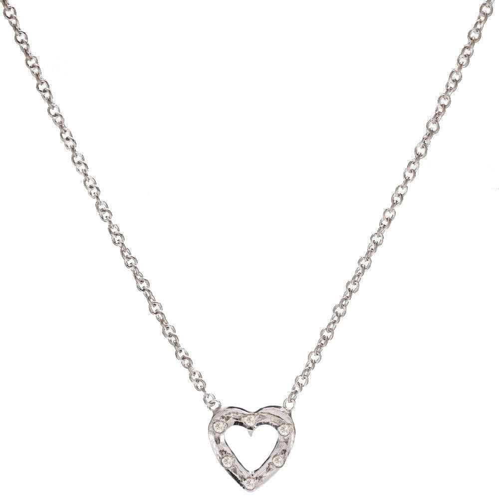 14KT Gold Pavé Diamond Open Heart Necklace, 16" Pendant Necklace