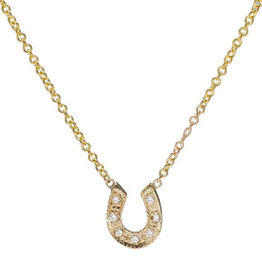 14KT Gold Pavé Horseshoe Necklace 16" Pendant Necklace
