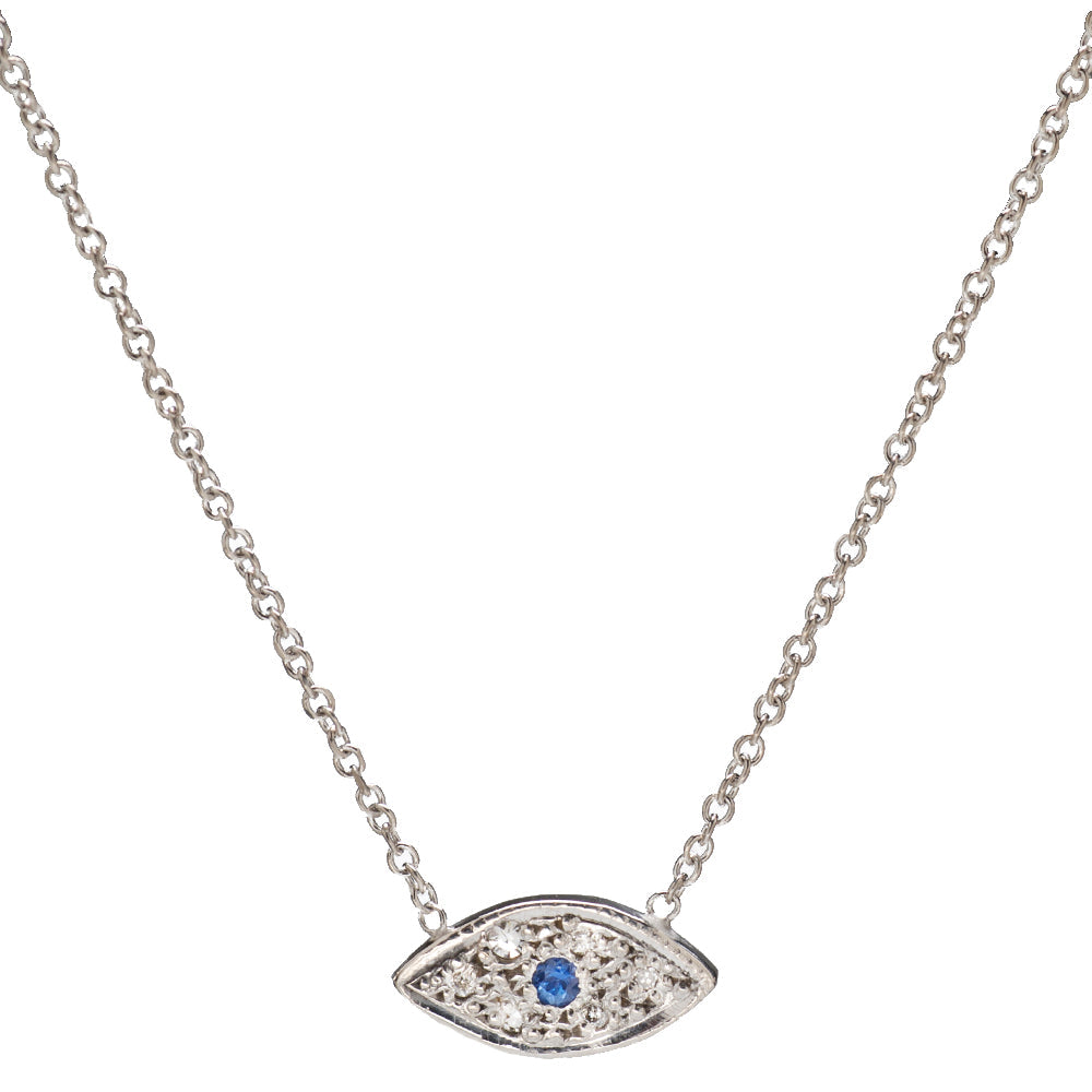 14K Gold Evil Eye Pavé Necklace, 16"