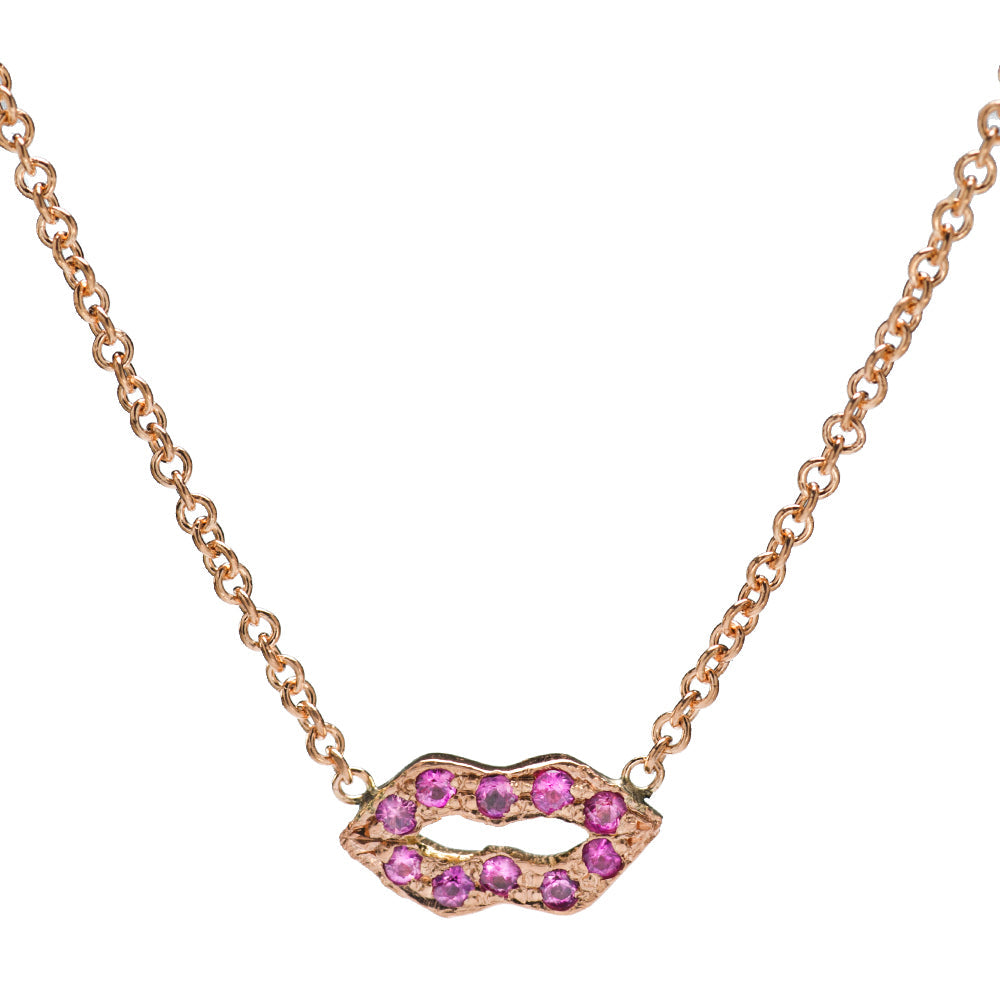 14K Gold Pavé Lips Necklace 16" Pendant Necklace