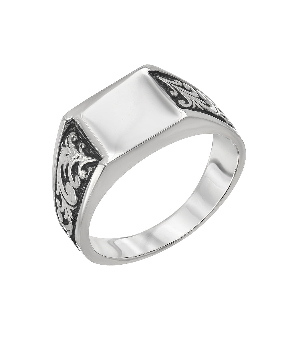 Sterling Silver Customizable Scroll Square Signet Ring