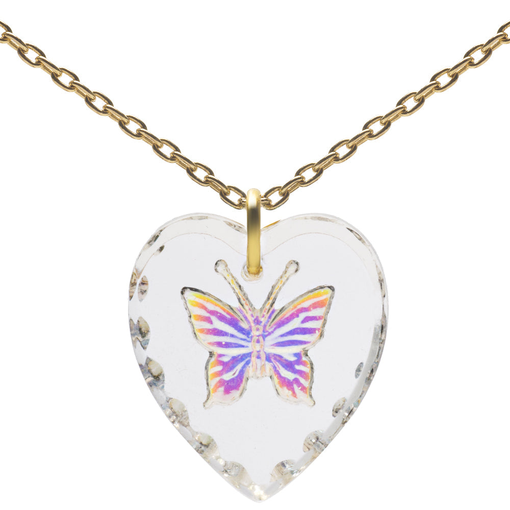 Glass Heart Pendant Necklace 18" – Gold Plated Sterling Silver - 0.80"