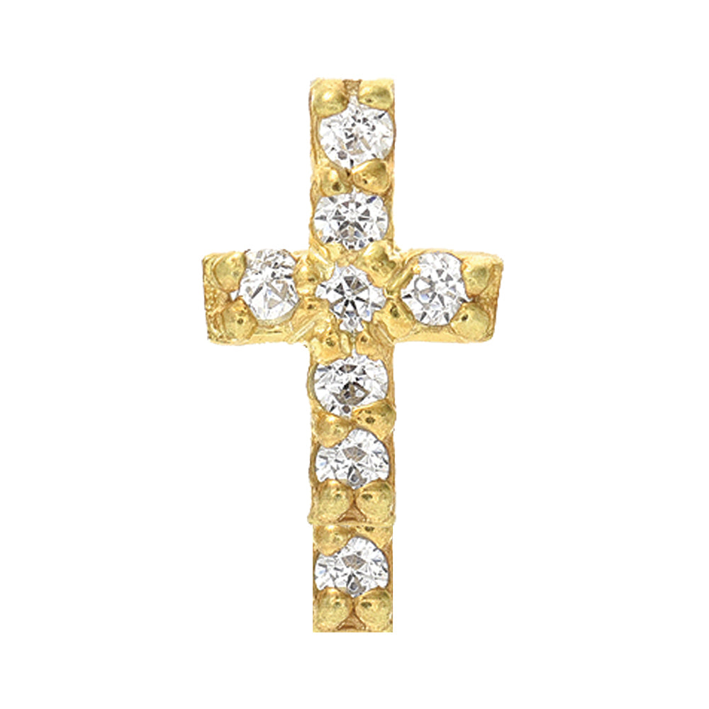 14KT Yellow Gold 0.04 ct Diamond Pave Cross Single Stud