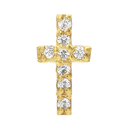 14KT Yellow Gold 0.04 ct Diamond Pave Cross Single Stud