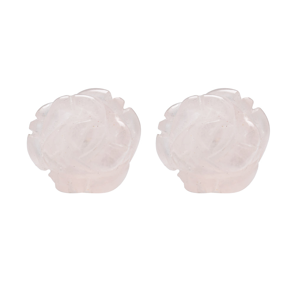 Hand Carved Natural Semi Precious Stone Flower Stud Earrings 10 mm