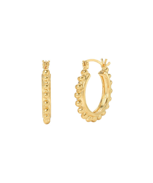 14KT Yellow Gold Round Studded Hoop Earrings