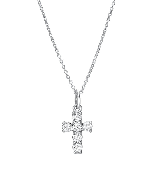 Sterling Silver Endless Shine 3 mm Round Cubic Zirconia Cross Pendant Necklace, 18"