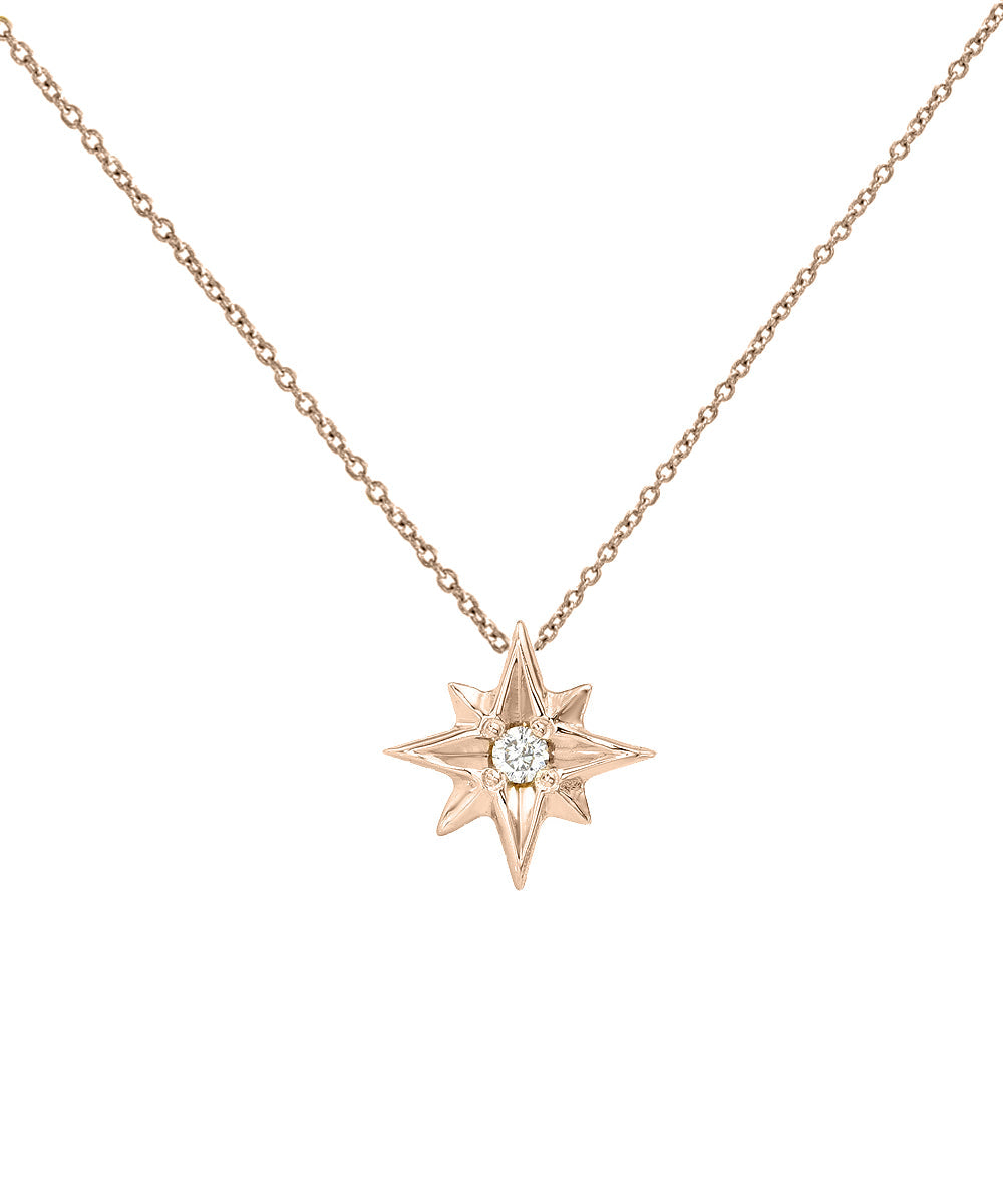 14K Gold North Star 0.03 CT Diamond Pendant Necklace, 16"