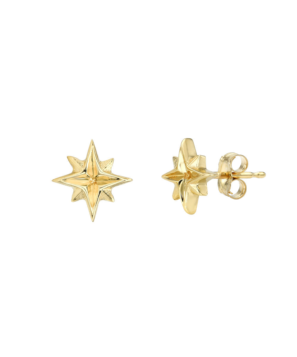 14 Karat Gold North Star Stud Earrings