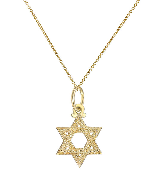 14 Karat Yellow Gold Star of David Pendant Necklace, 18"