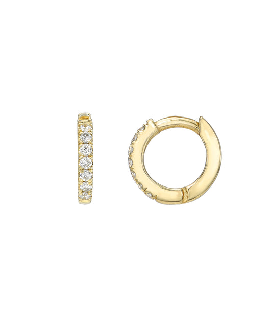 14 Karat Yellow Gold Diamond Pave Huggie Hoops