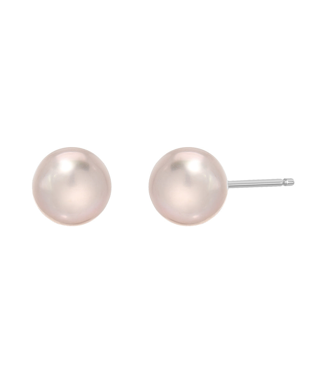 Pink Freshwater Cultured Sterling Silver AAA Button Pearl Earrings