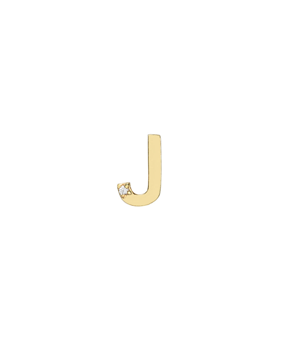 14 Karat Yellow Gold 8 mm Single Initial Diamond Stud Earrings