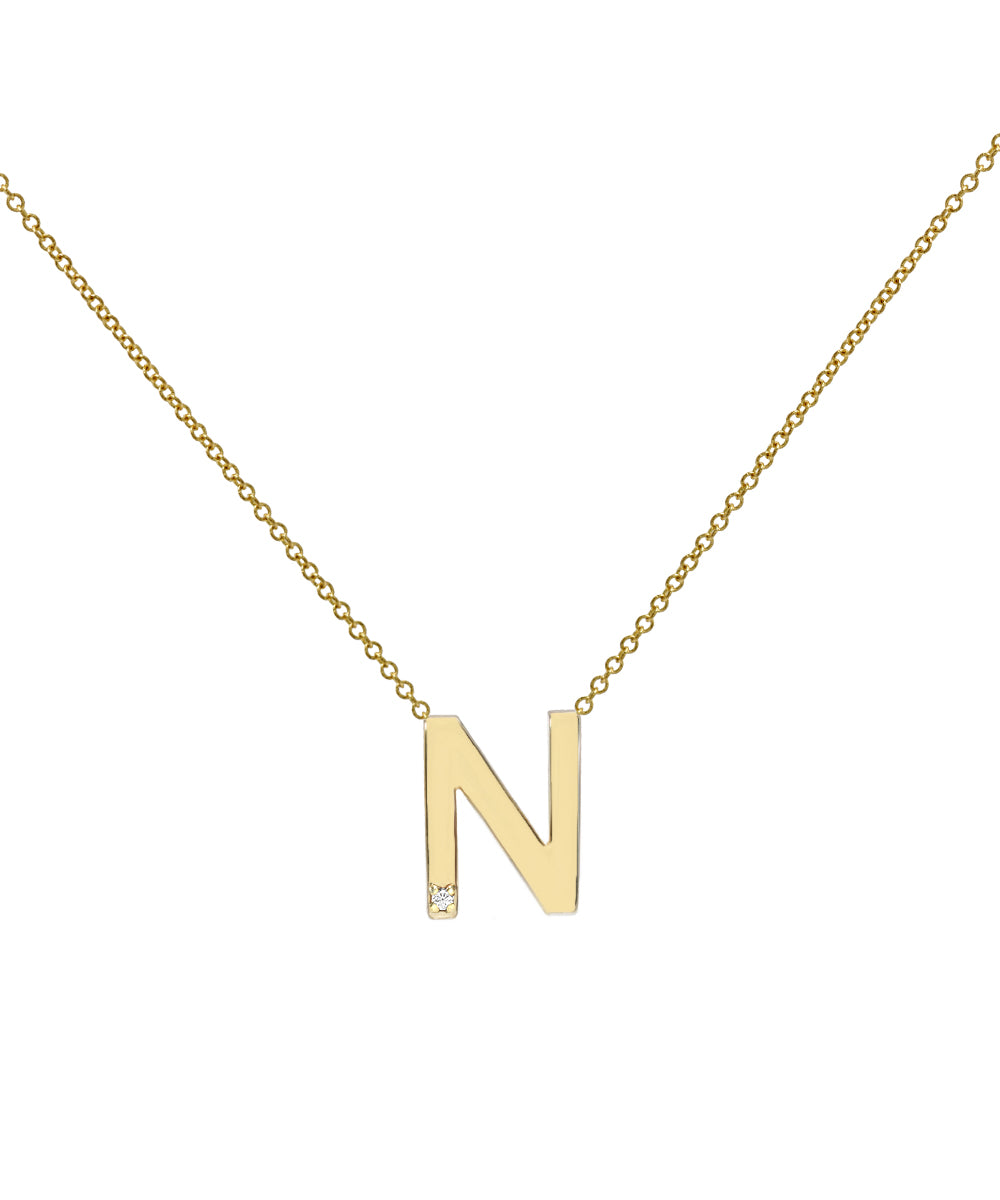 14KT Yellow Gold Initial Diamond Necklace 0.005 CT